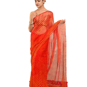 Orange Pure Georgette Lehariya Saree | Traditional Pattern | Jaipurio Designer Collection